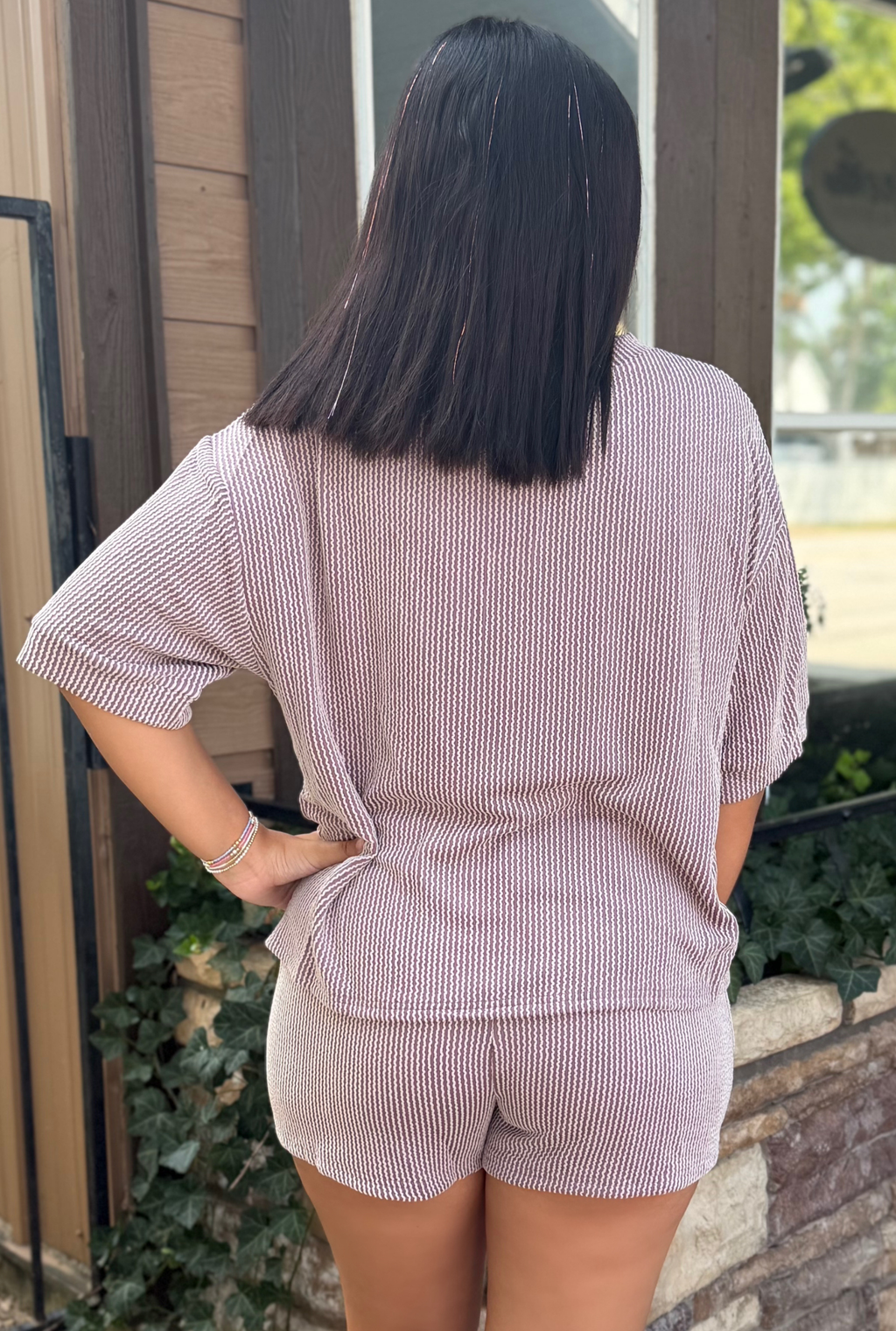MAUVE RIBBED SHORT SET