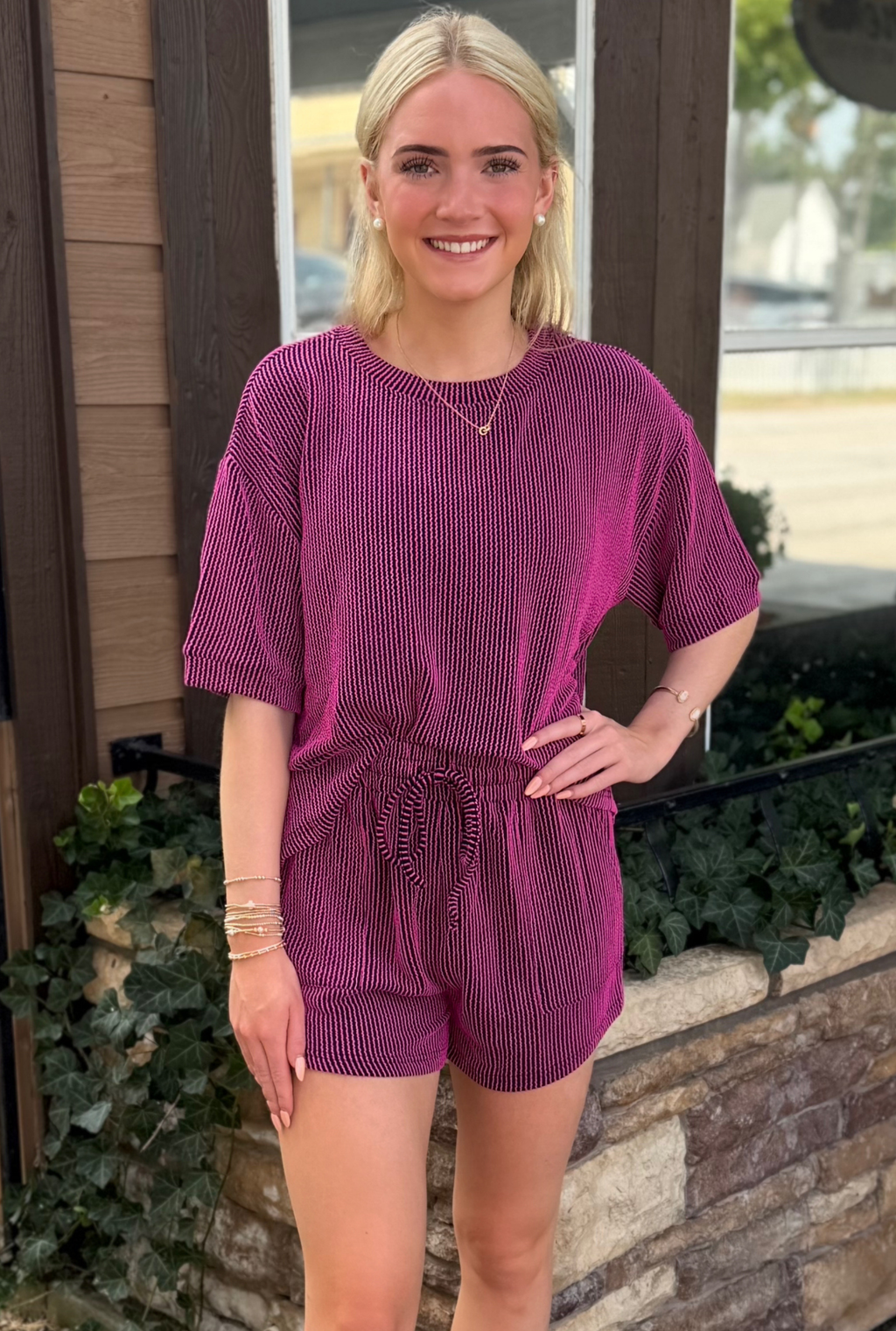 PLUM RIBBED SHORT SET