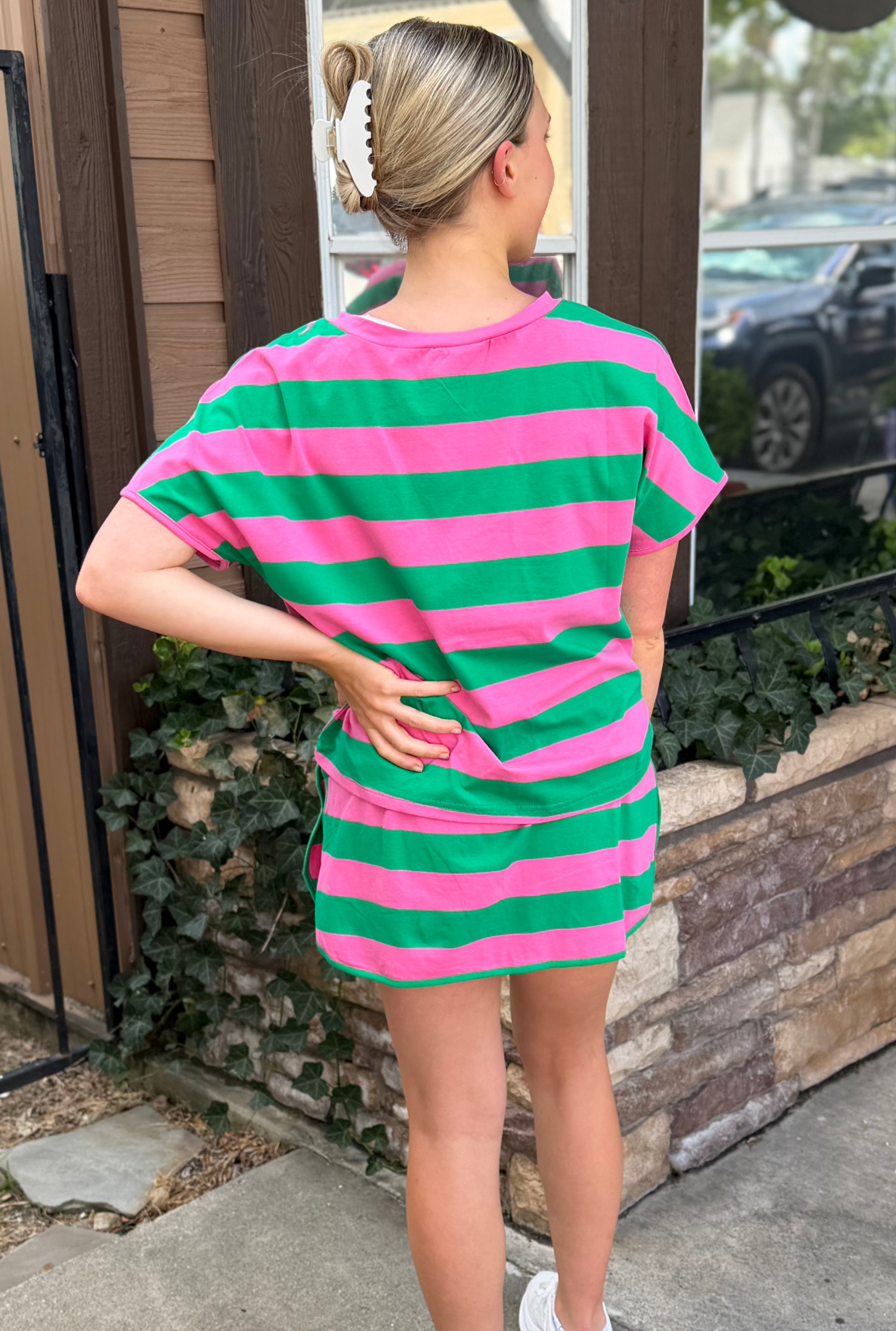GREEN STRIPED SKIRT SET