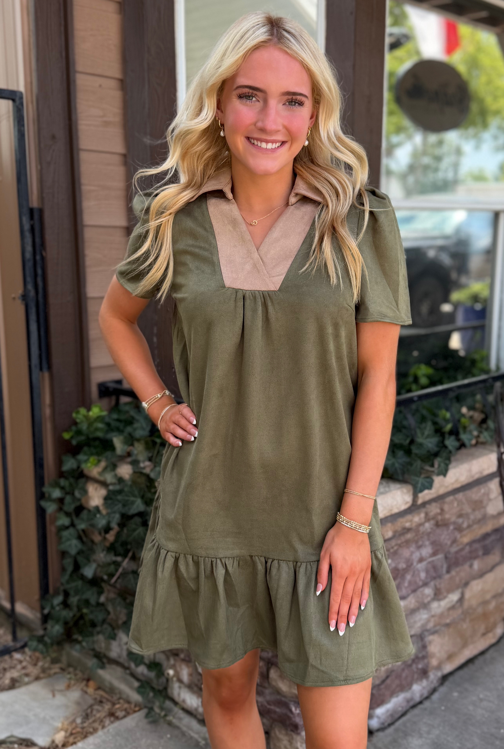 OLIVE SUEDE DRESS