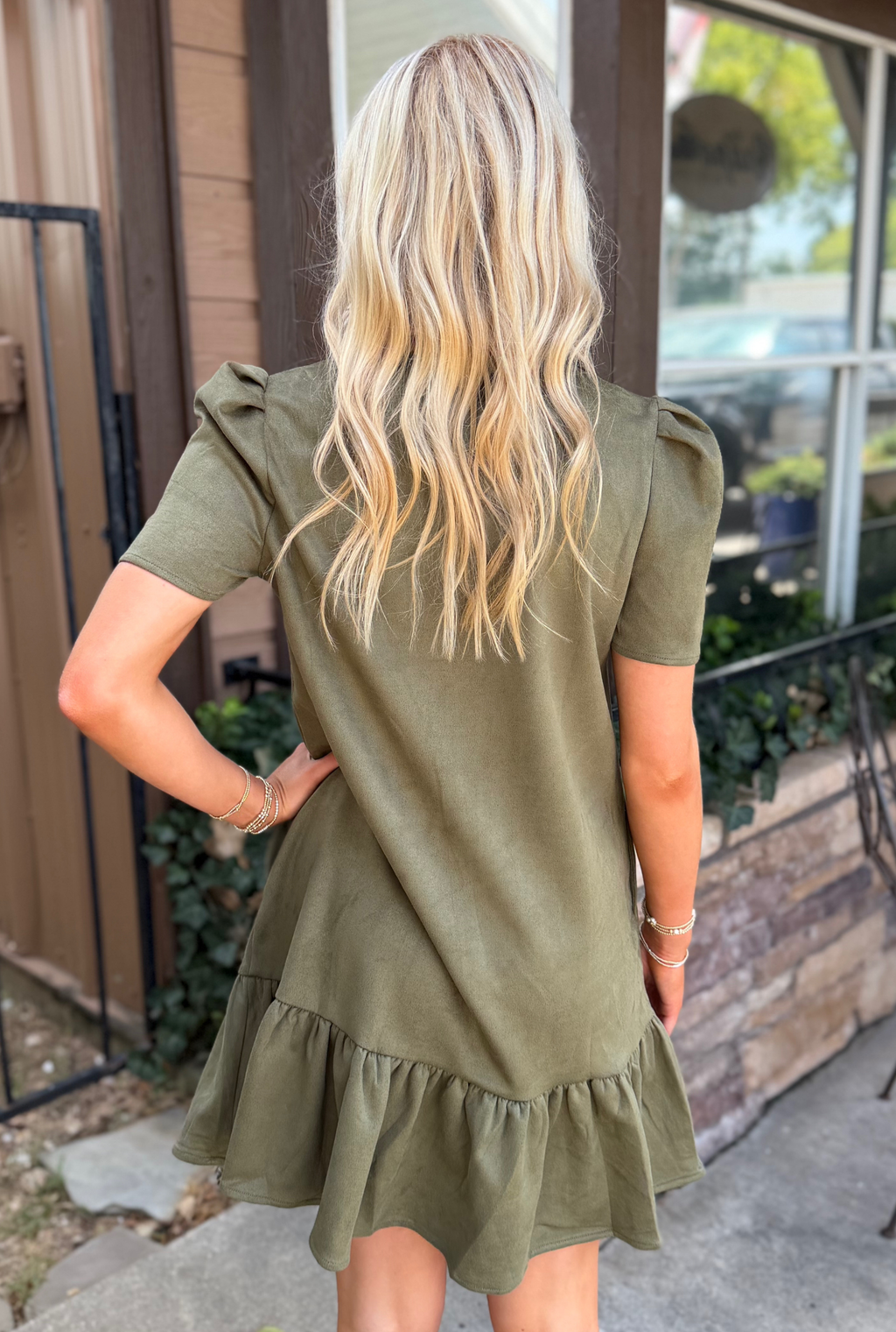OLIVE SUEDE DRESS