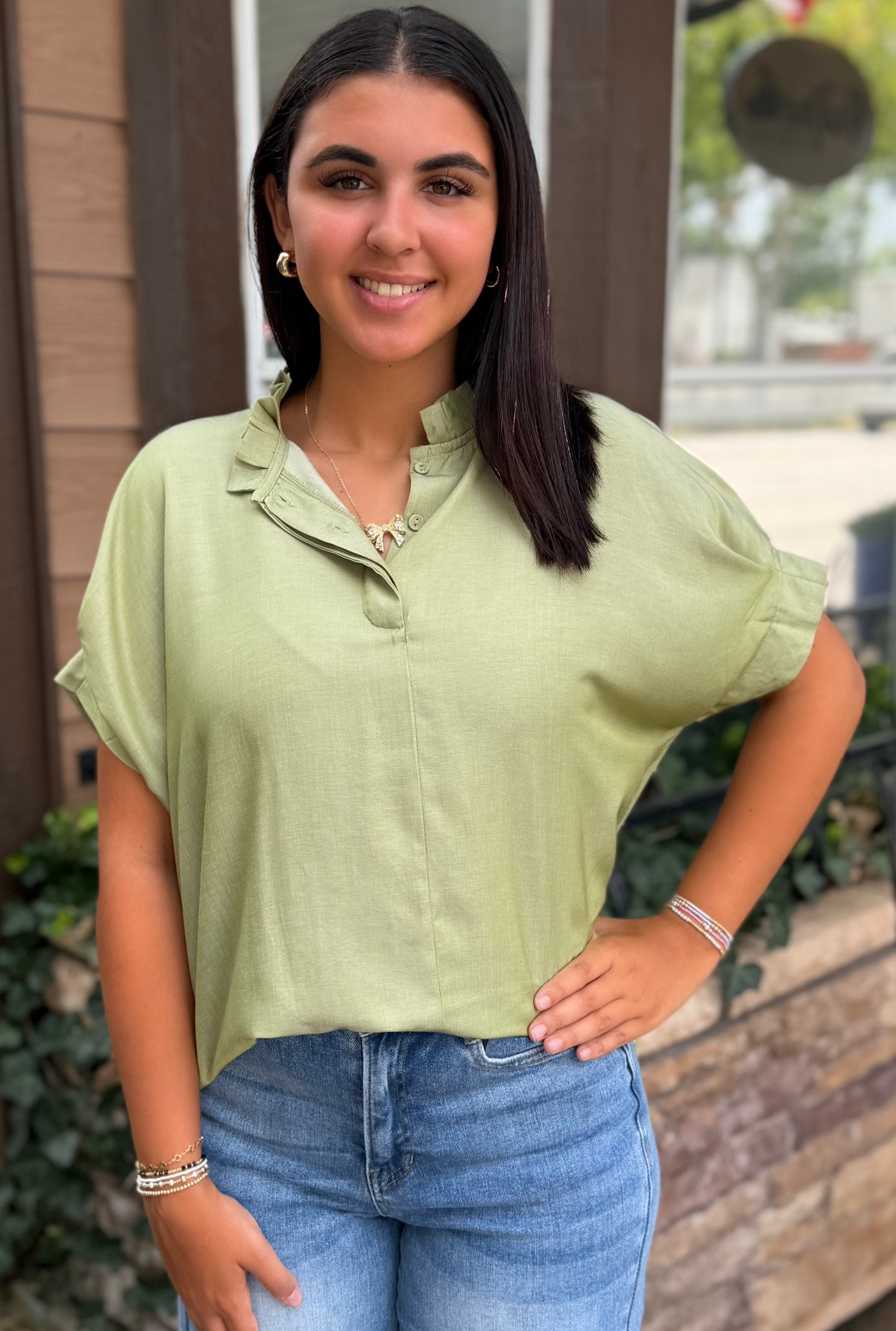 MOSS GREEN LILY TOP