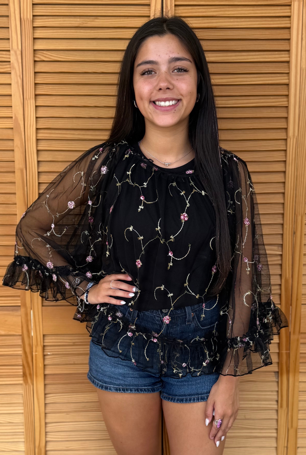 BLACK ROSE SHEER TOP