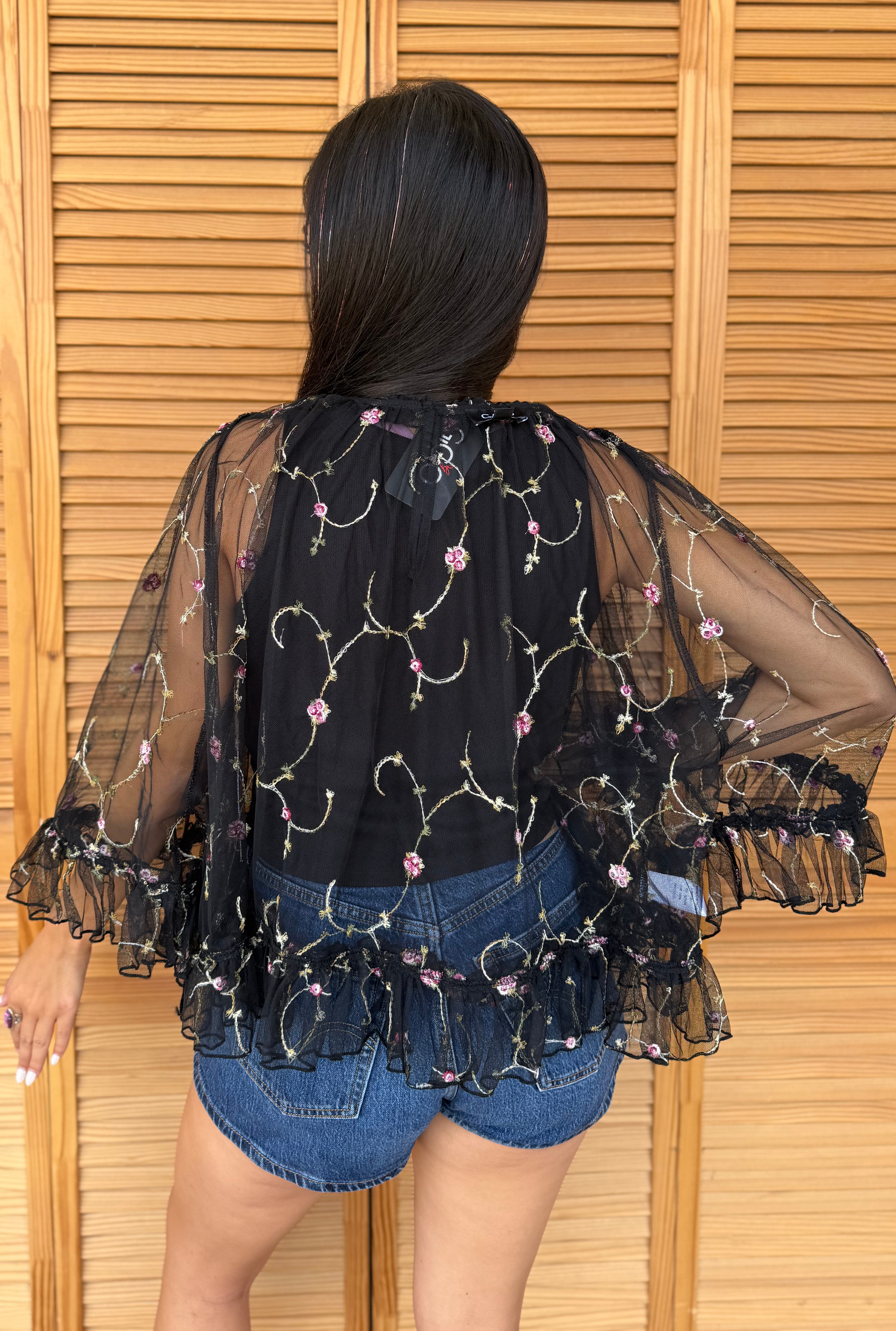 BLACK ROSE SHEER TOP