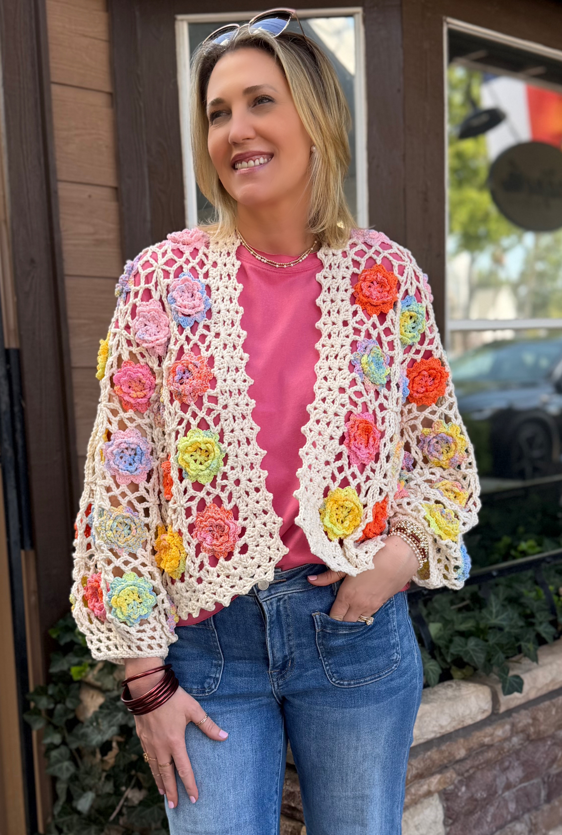 CROCHET ROSETTE CARDIGAN
