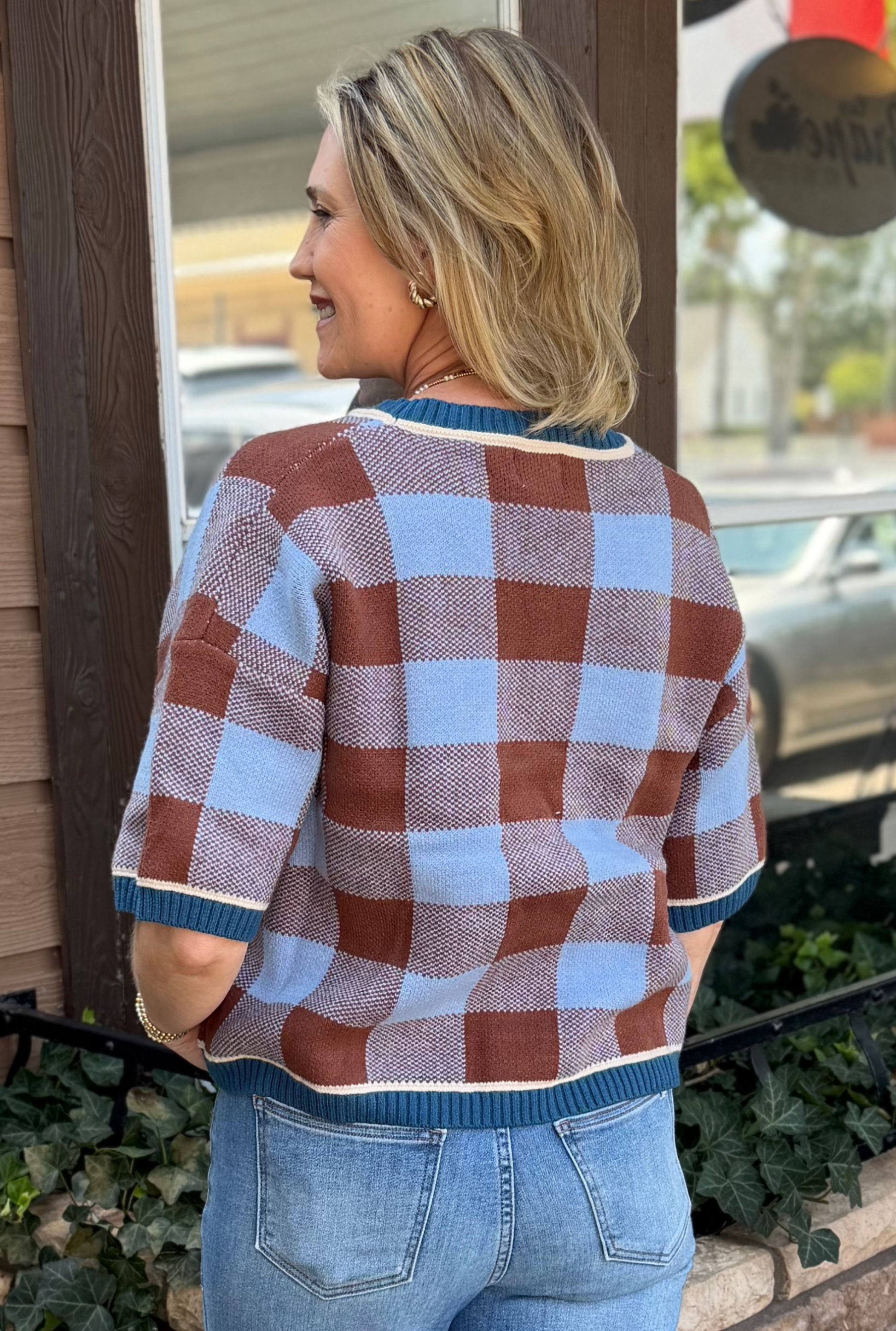 BLUE GINGHAM SWEATER