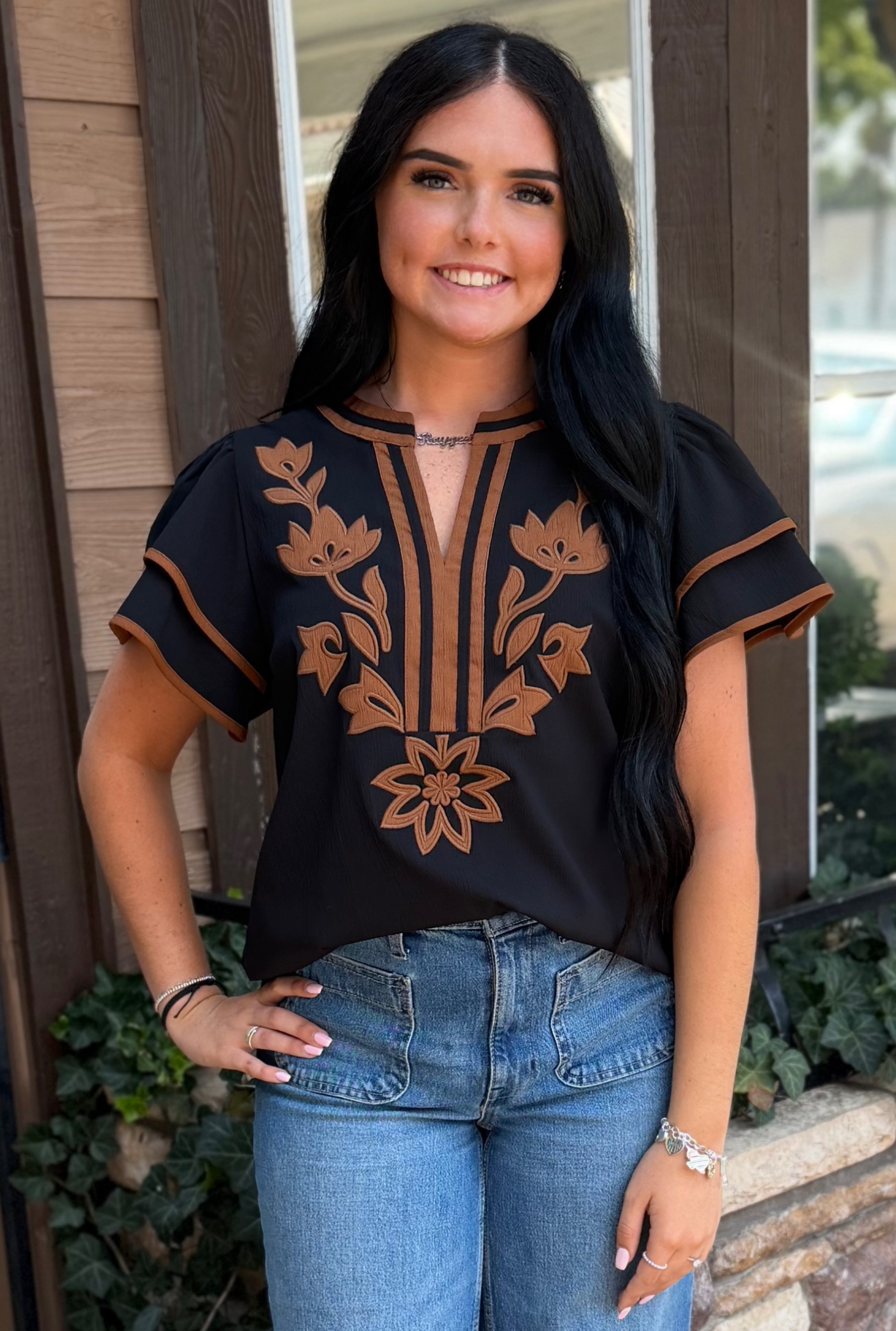 Black and Brown Flutter Top