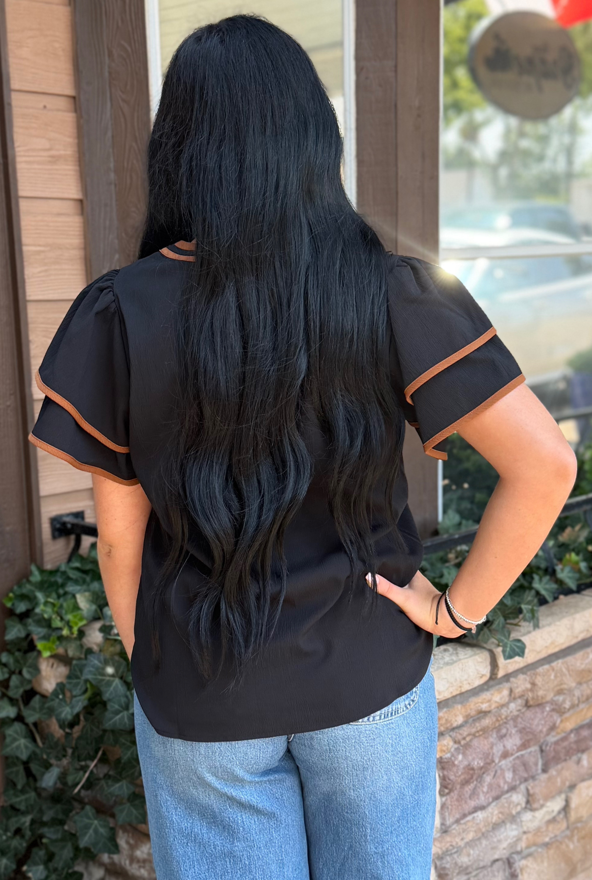 Black and Brown Flutter Top