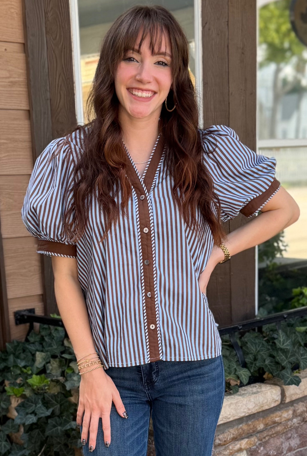 BLUE BROWN ANNIE TOP