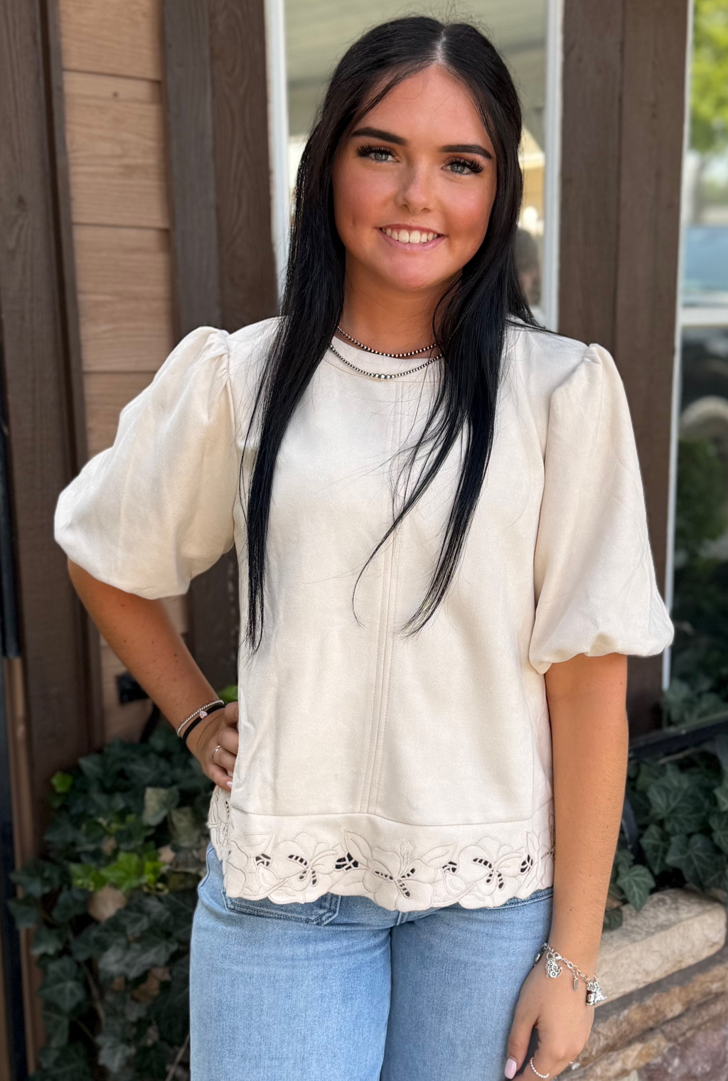 ECRU LINEN BUBBLE TOP