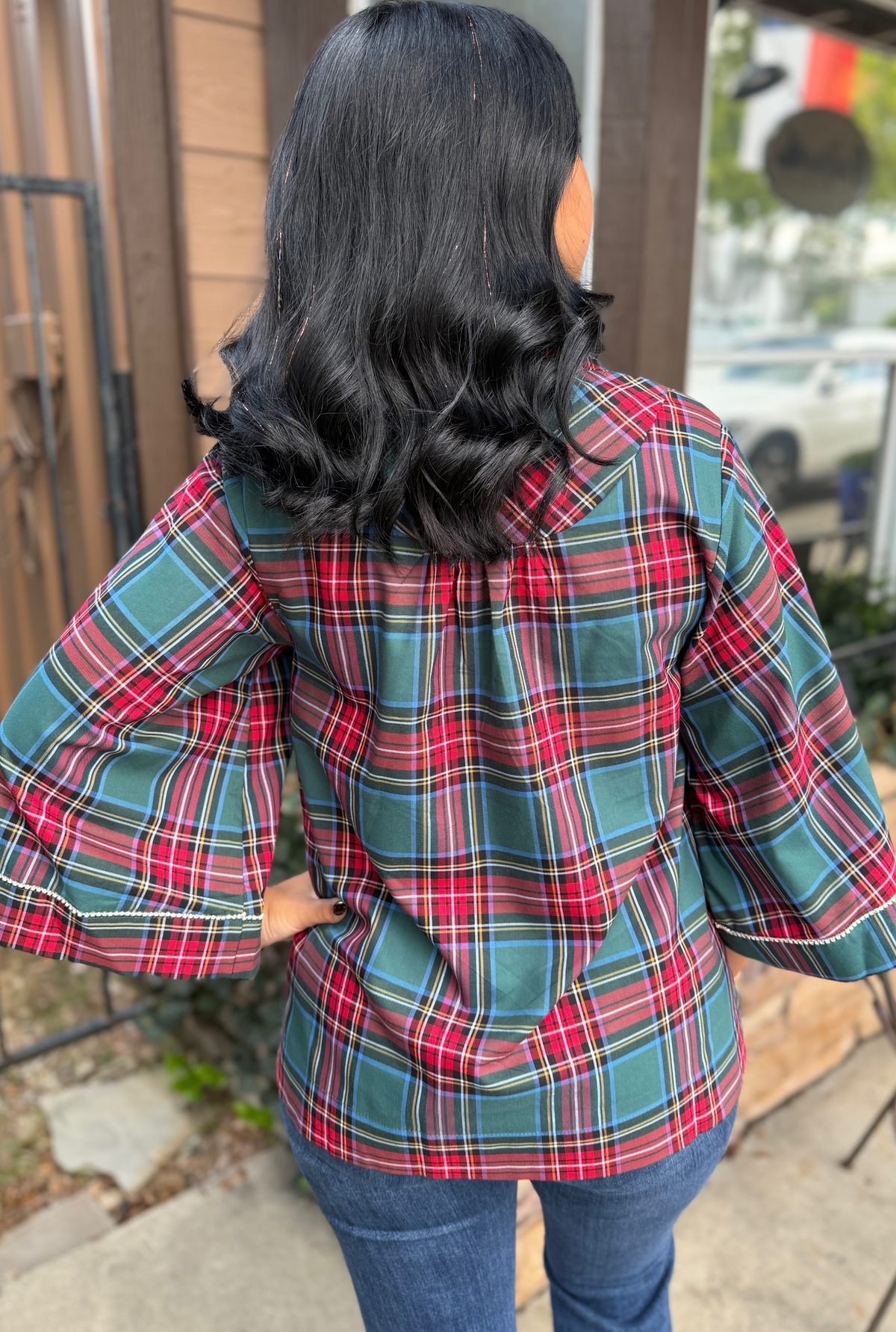 GREEN JOLLY PLAID TOP