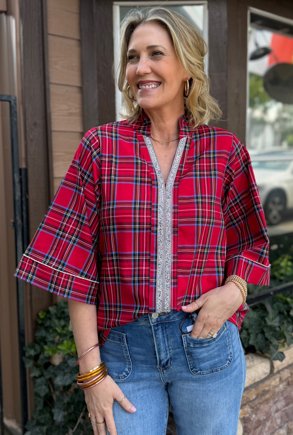 RED JOLLY PLAID TOP