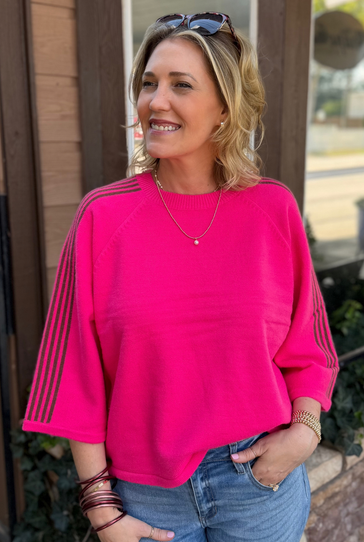 MAGENTA STRIPE SWEATER