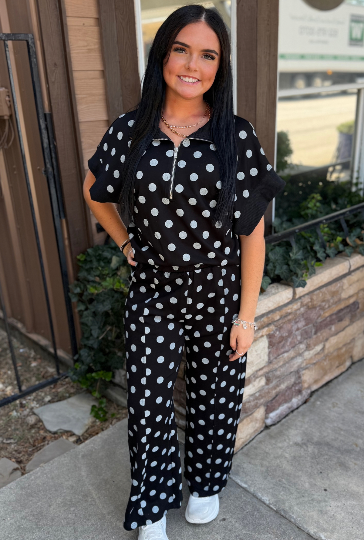 BLACK POLKA DOT ZIP SET