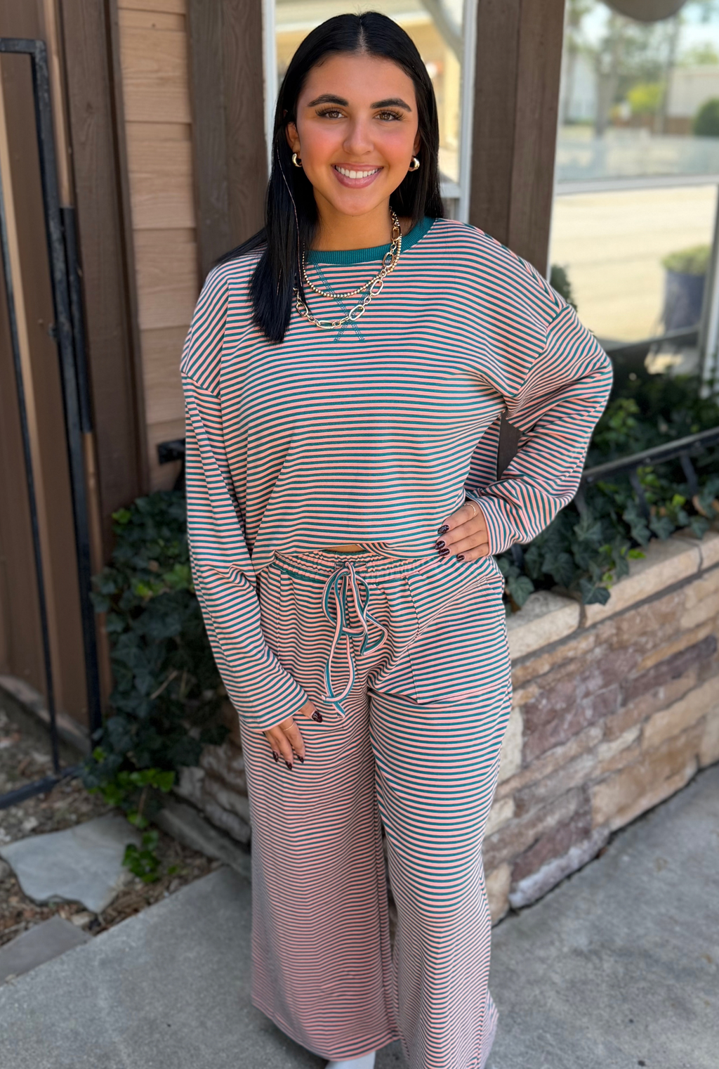 TEAL STRIPED LOUNGE SET