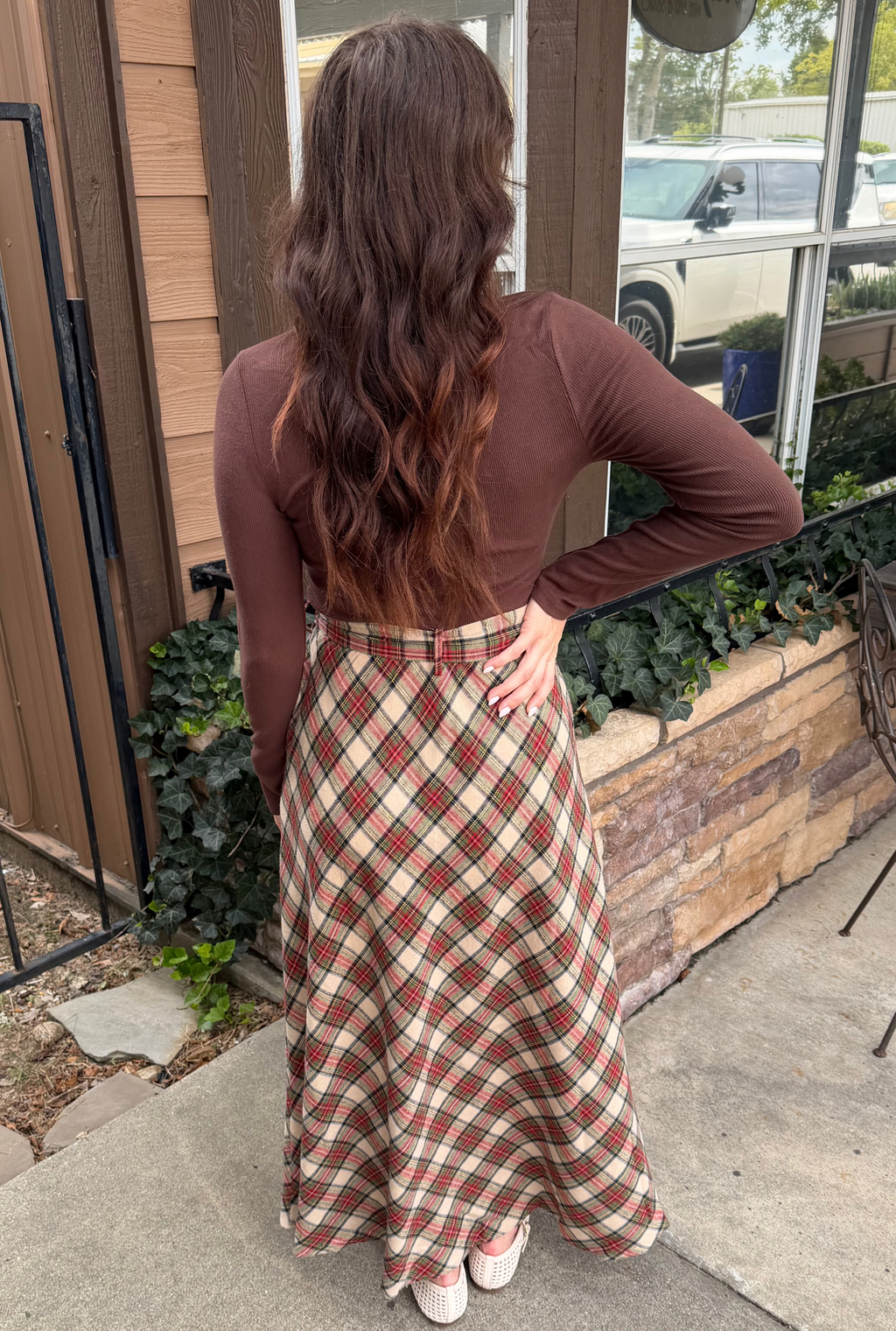 BROWN HOLLY PLAID DRESS