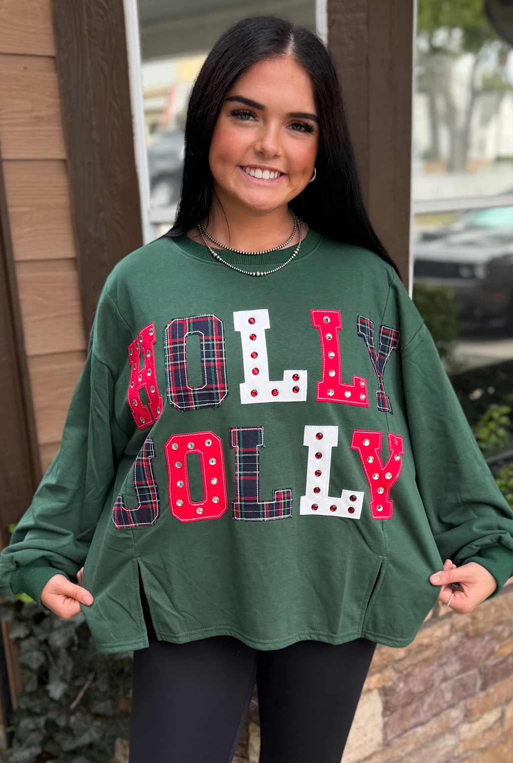 GREEN HOLLY PATCHWORK SWEATSHIRT
