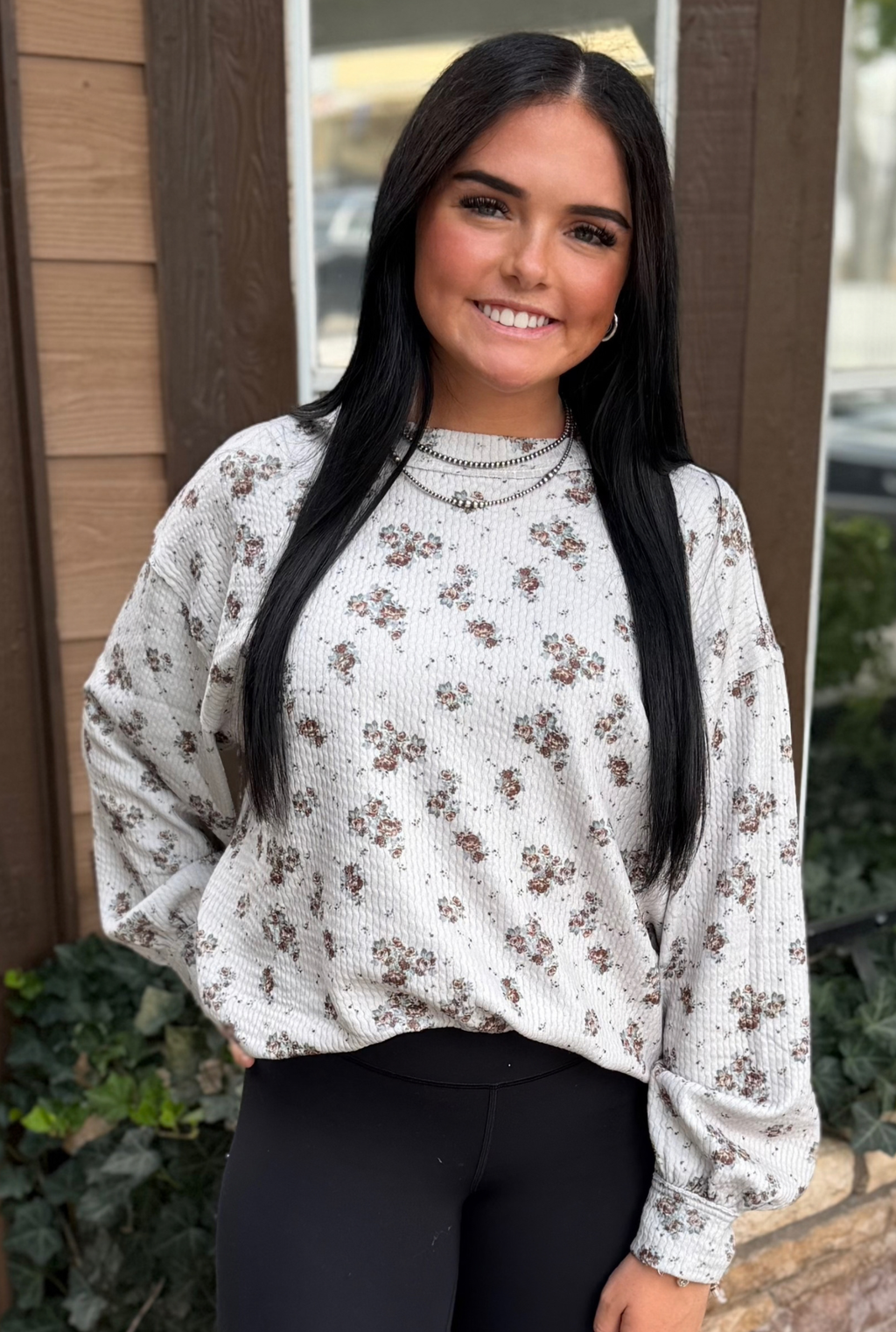 FLORAL RIBBED LONG SLEEVE