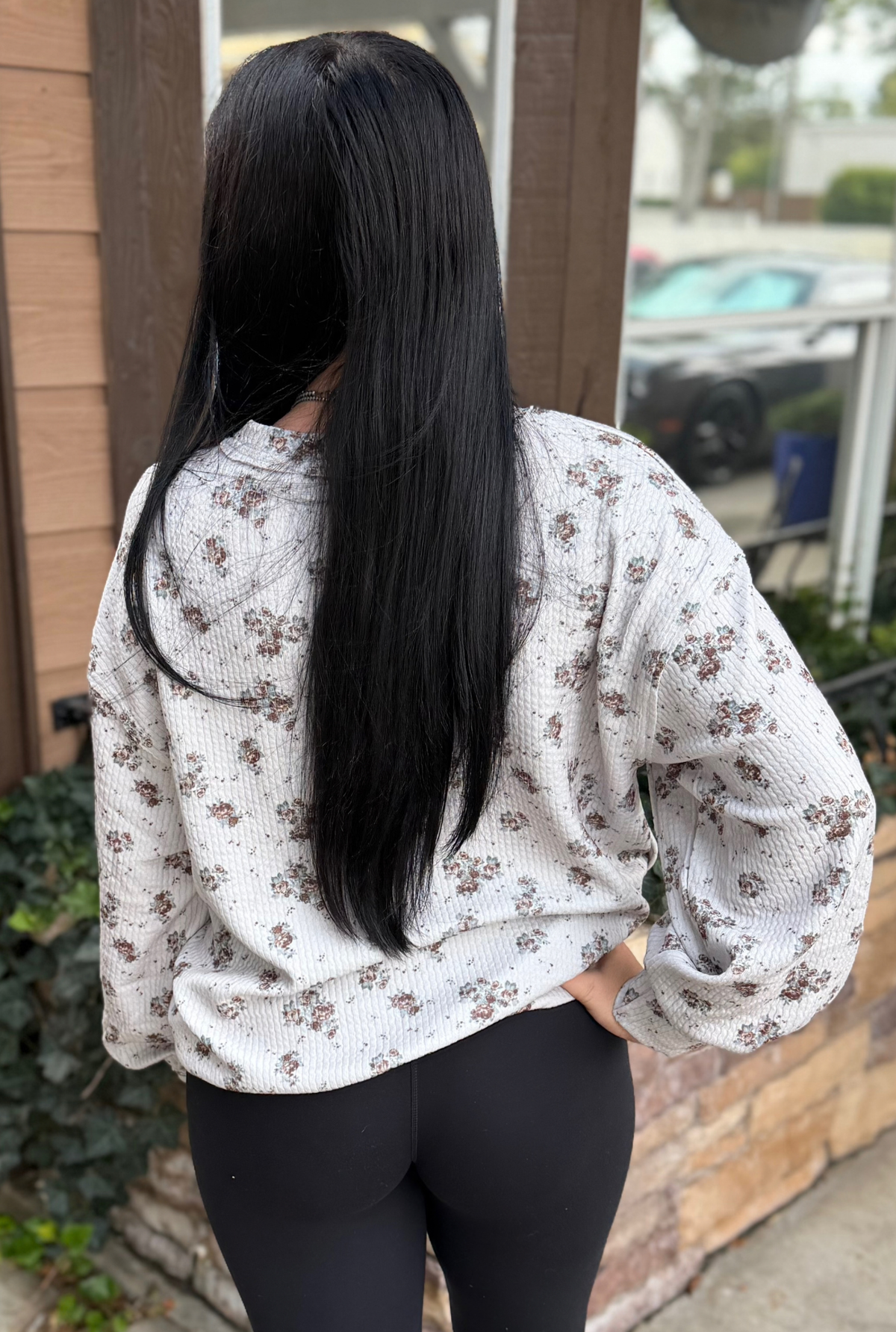 FLORAL RIBBED LONG SLEEVE
