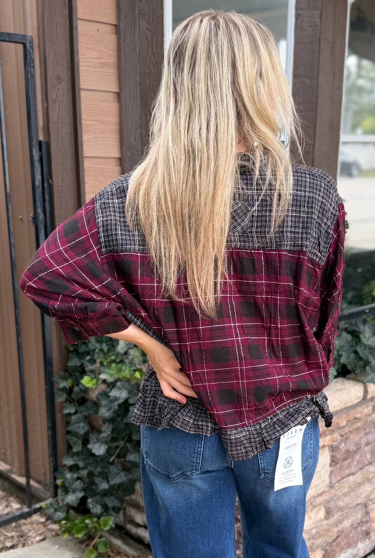 MIXED PLAID RUFFLE TOP