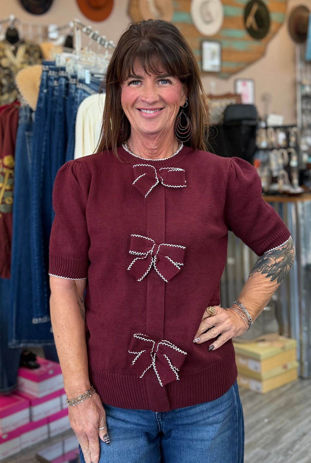BURGUNDY BOW SWEATER
