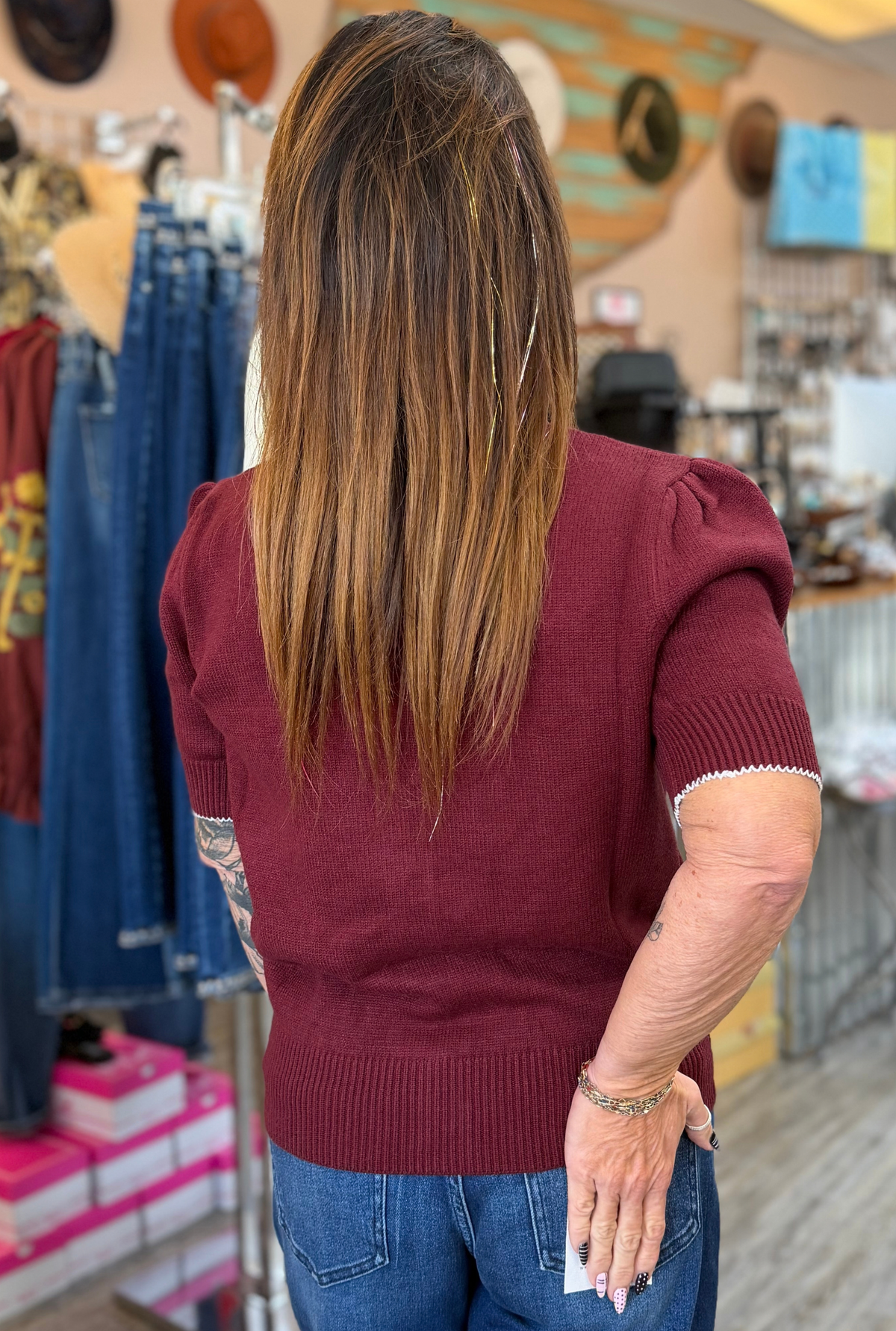 BURGUNDY BOW SWEATER