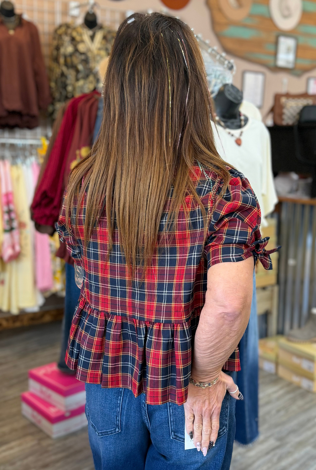 PLAID BOW BABYDOLL TOP