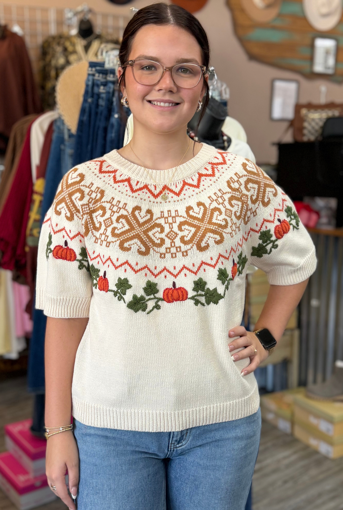 CREAM KNIT PUMPKIN SWEATER