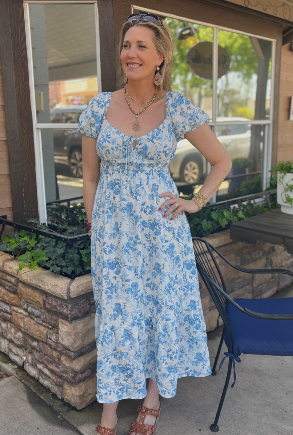 BLUE FLORAL SWEETHEART DRESS