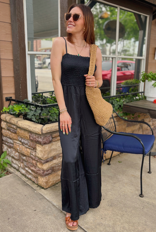 BLACK SATIN JUMPSUIT