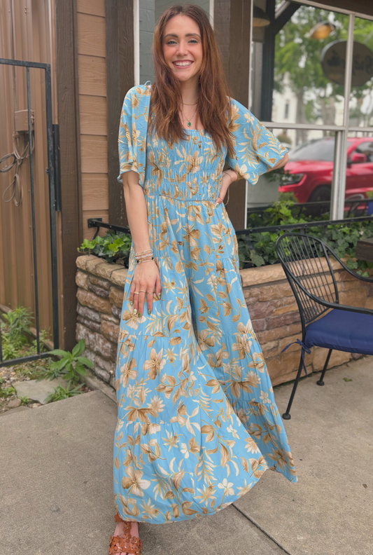 BLUE FLORAL CHARM JUMPSUIT