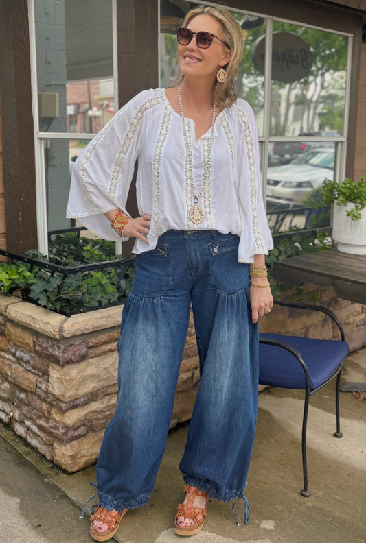 DRAWSTRING WIDE LEG PANTS
