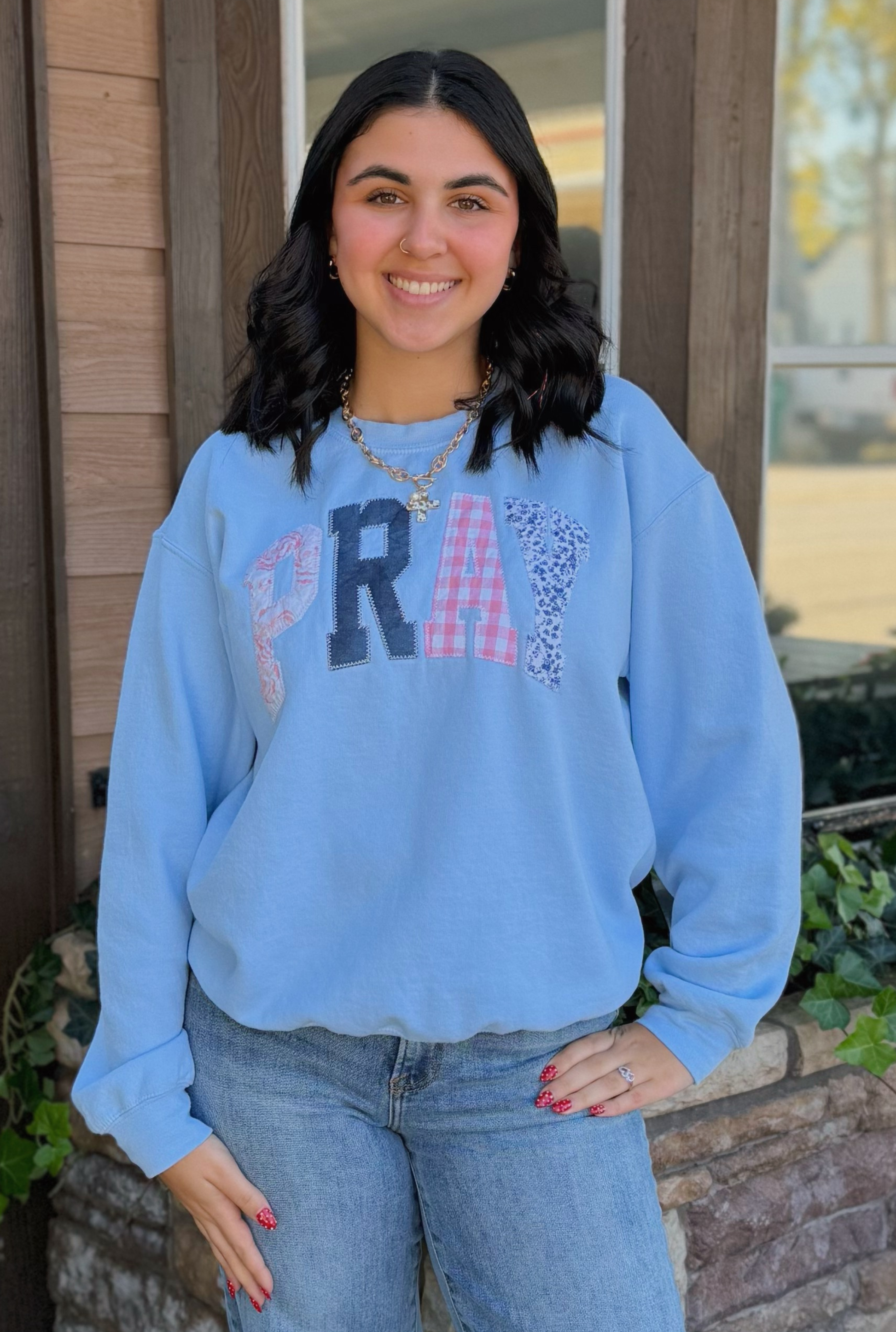 Light Blue Pray Christian Faith Sweatshirt