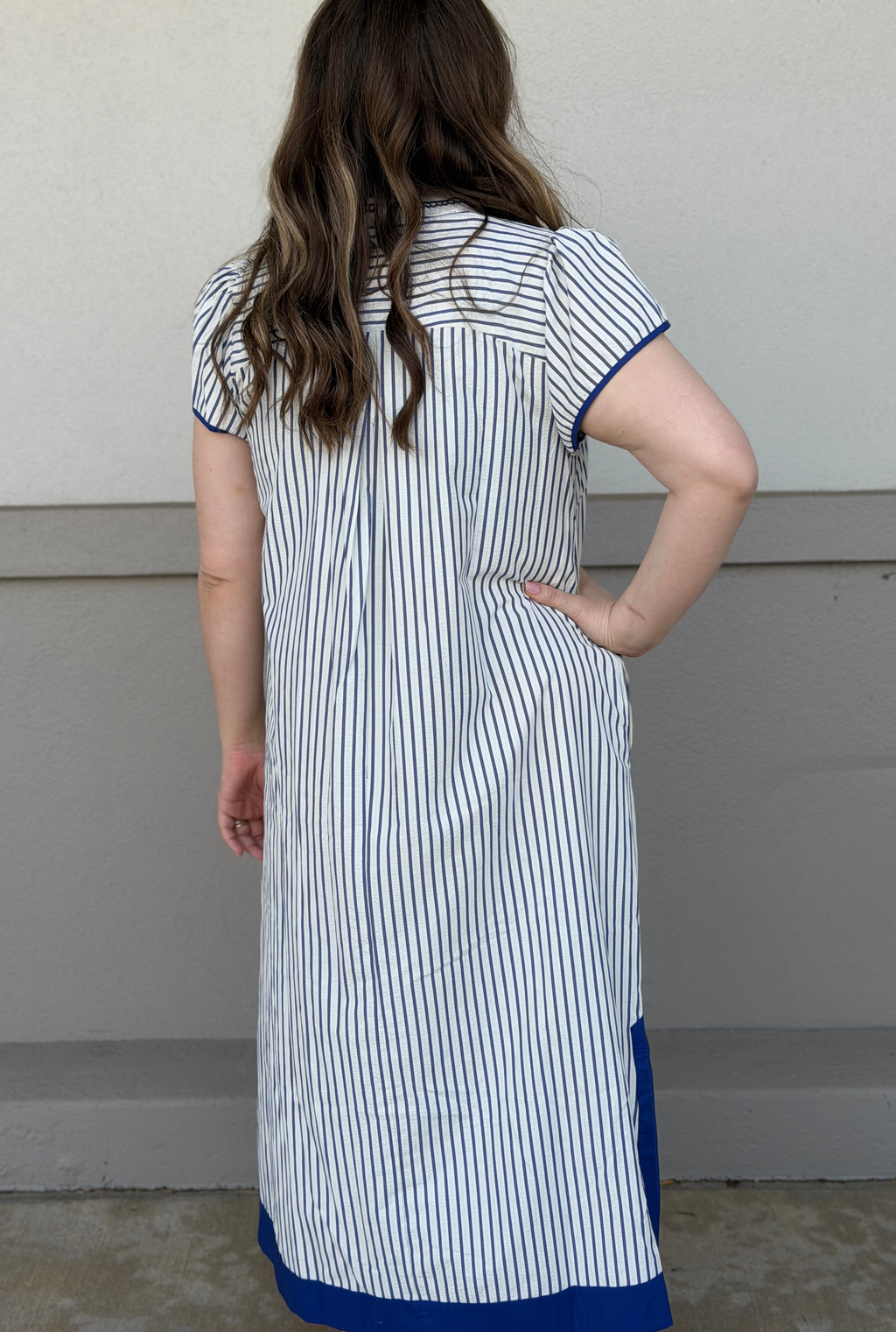 BLUE STRIPE MIDI DRESS