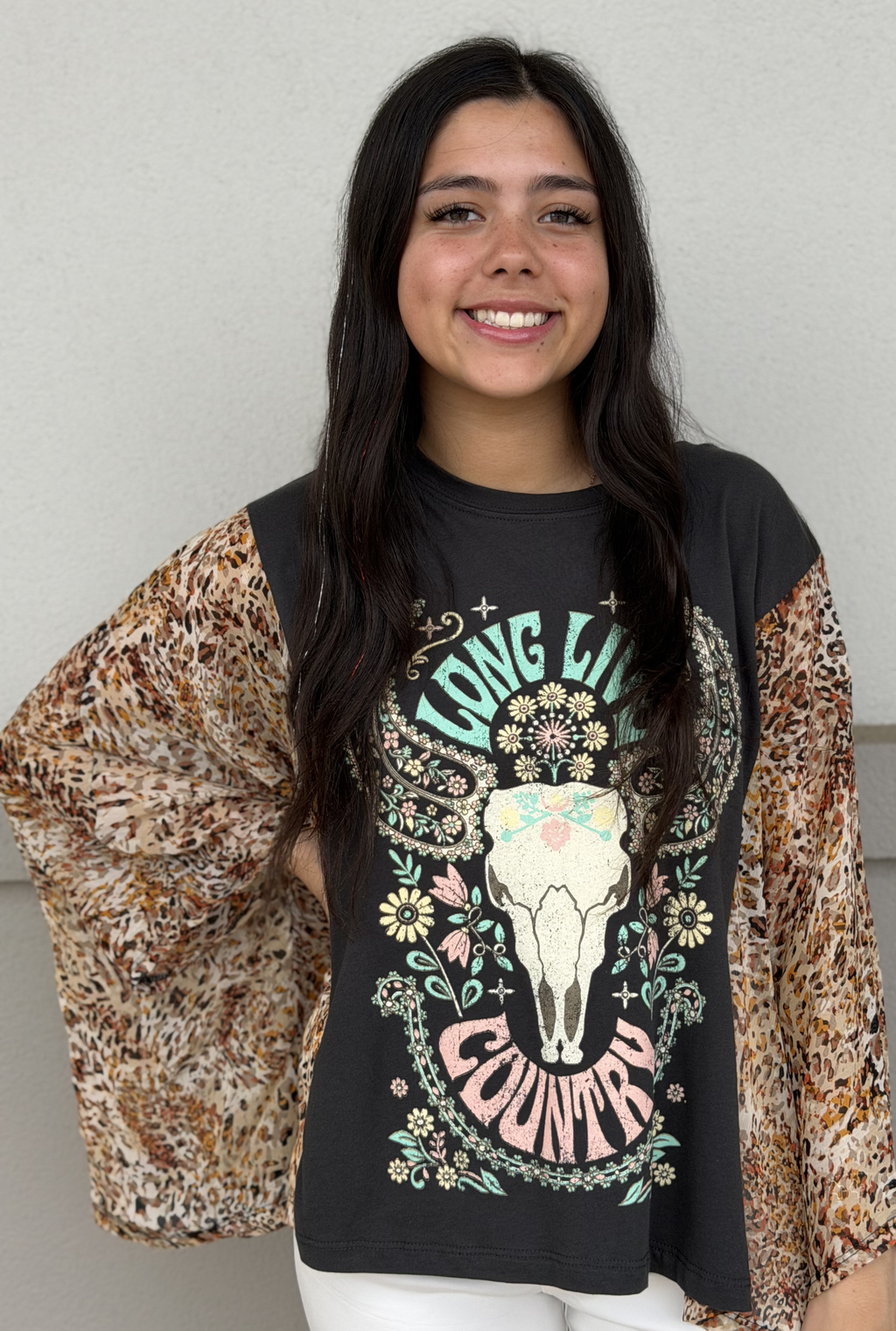 Nordic Paisley Cow Skull Graphic Kantha Top