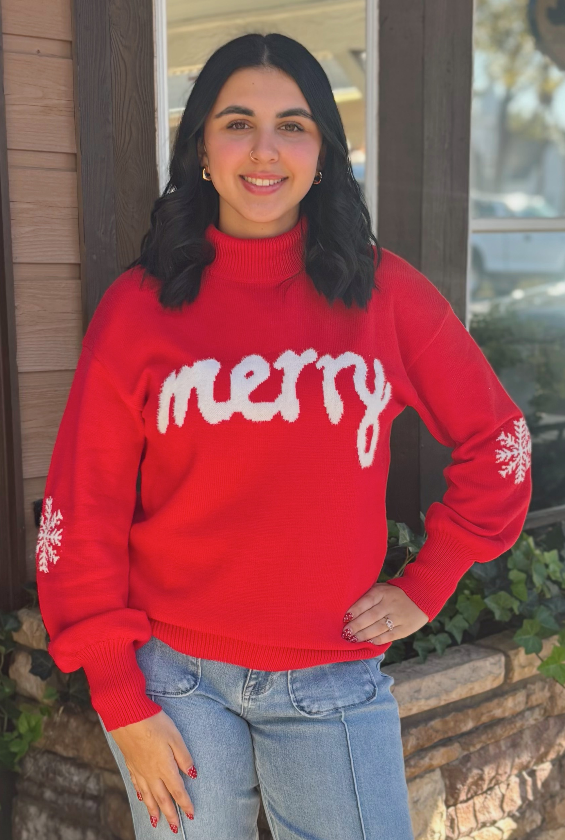 Merry Snowflake Pattern Christmas Turtleneck Sweater