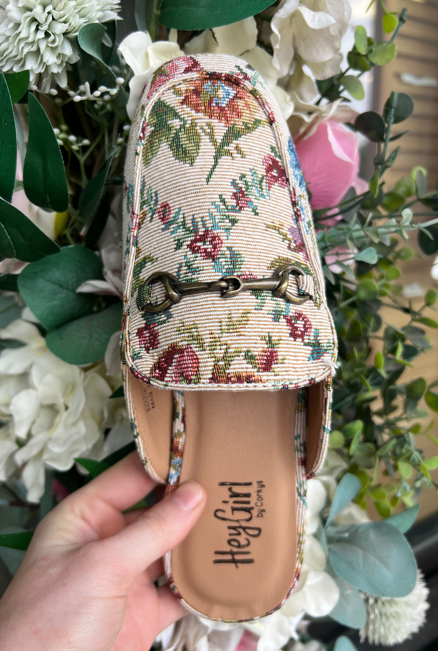 CHARMER SAND BROCADE FLORAL SANDALS