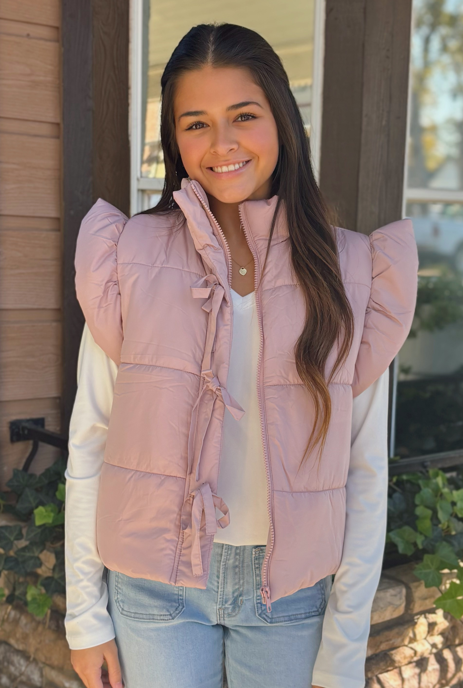 BLUSH BOW PUFFER JACKET