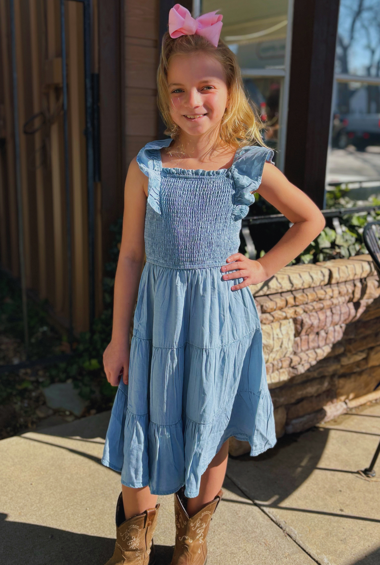 KID'S DENIM SMOCKED DRESS