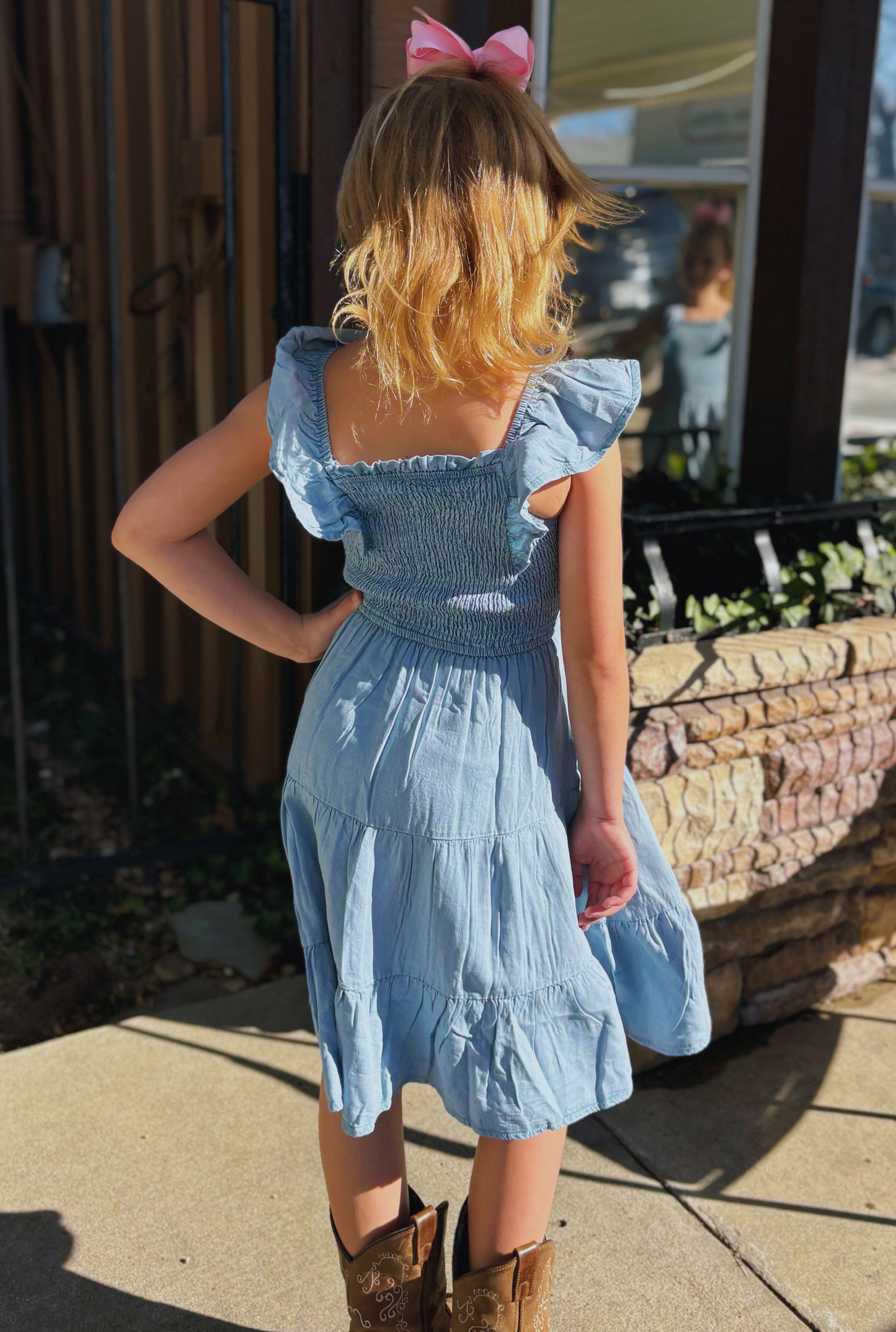 KID'S DENIM SMOCKED DRESS