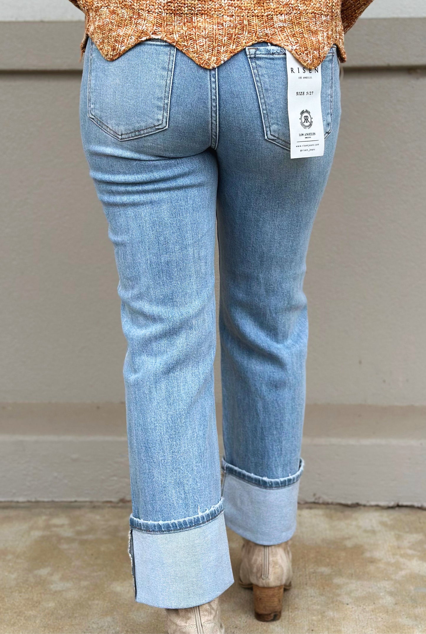 HIGH RISE ANKLE STRAIGHT WIDE CUFFED JEANS