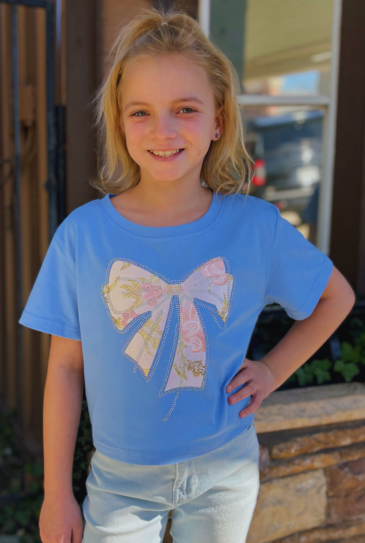 KID'S PERIWINKLE BOW PATCH TOP