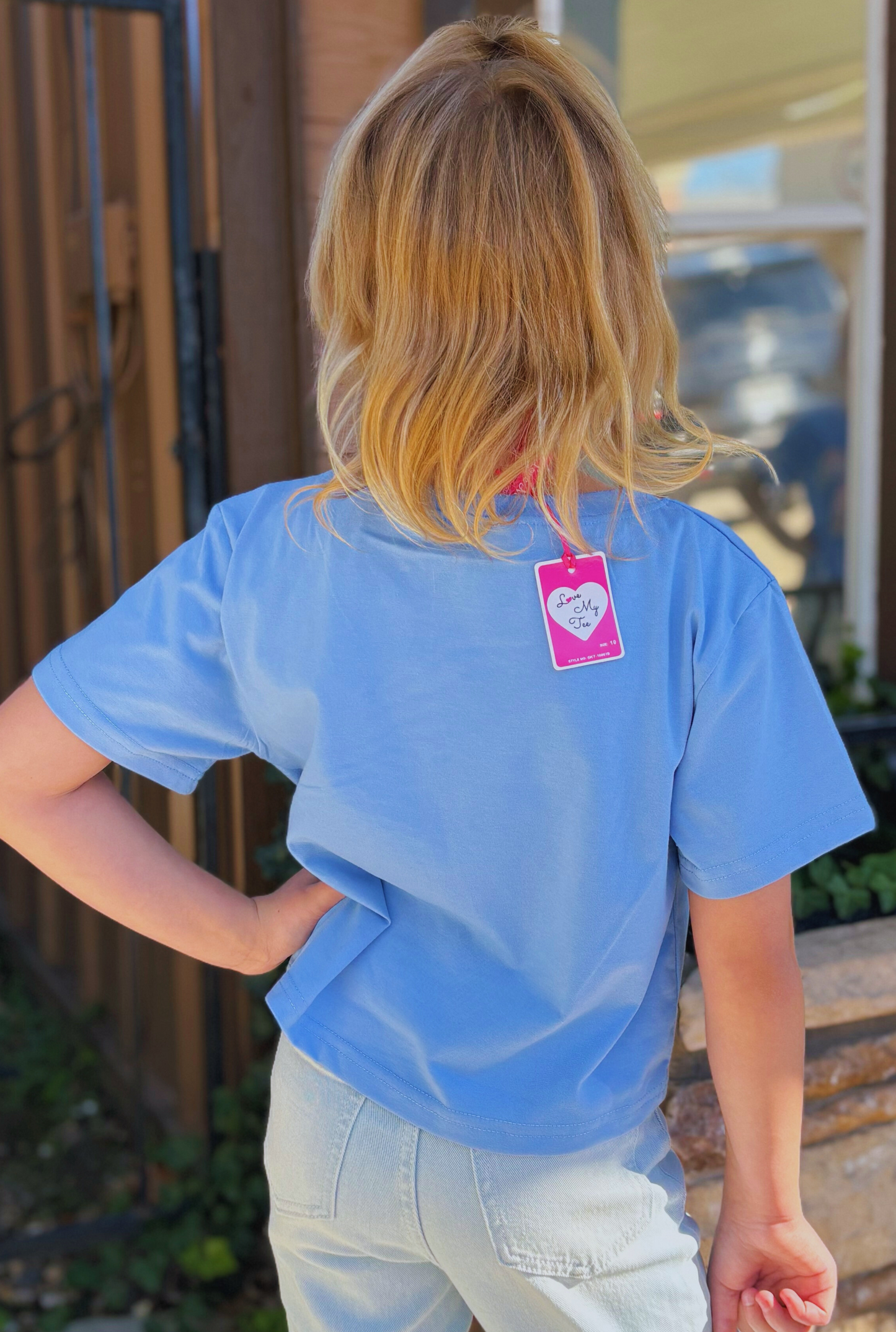 KID'S PERIWINKLE BOW PATCH TOP