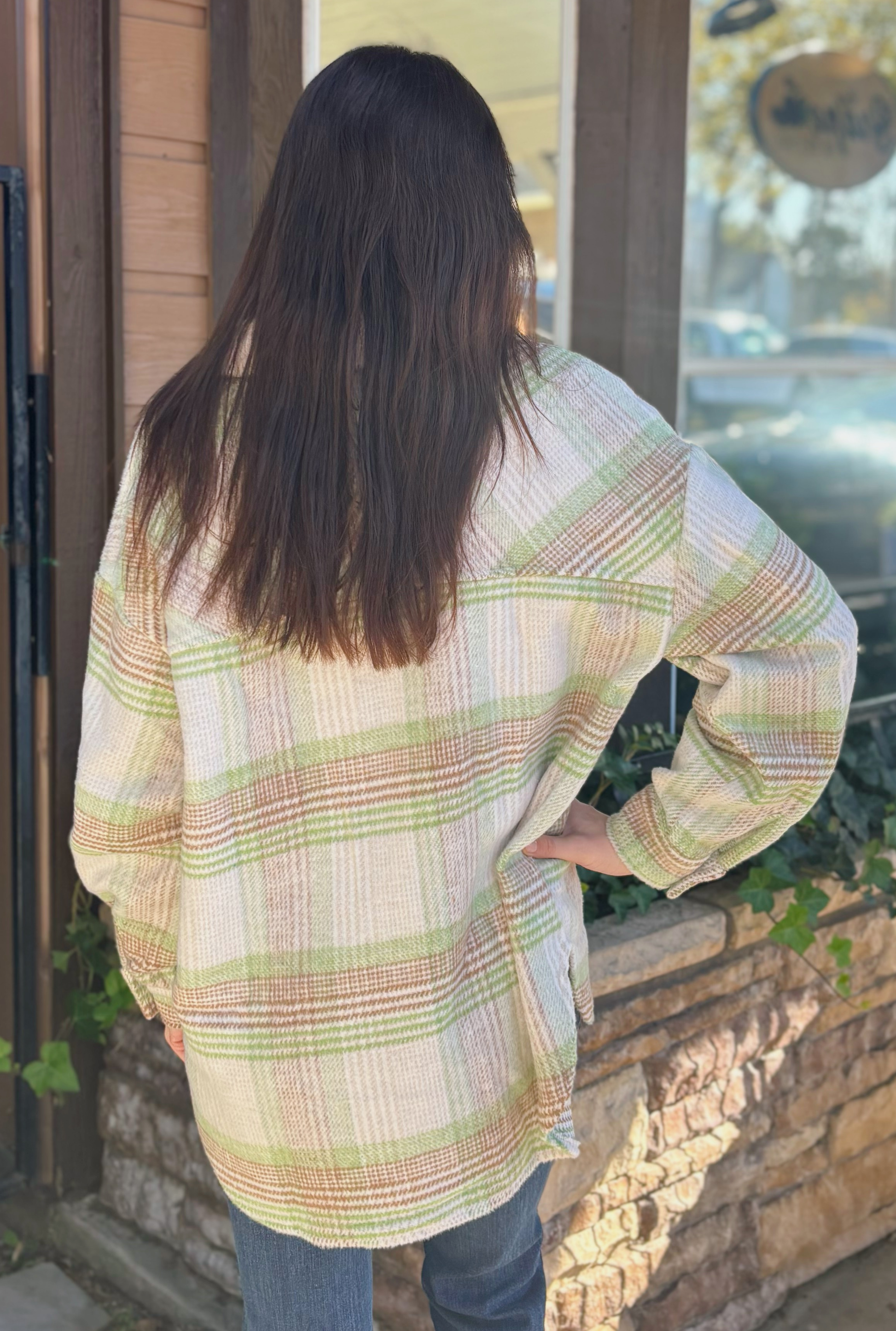 SAGE PLAID SHACKET