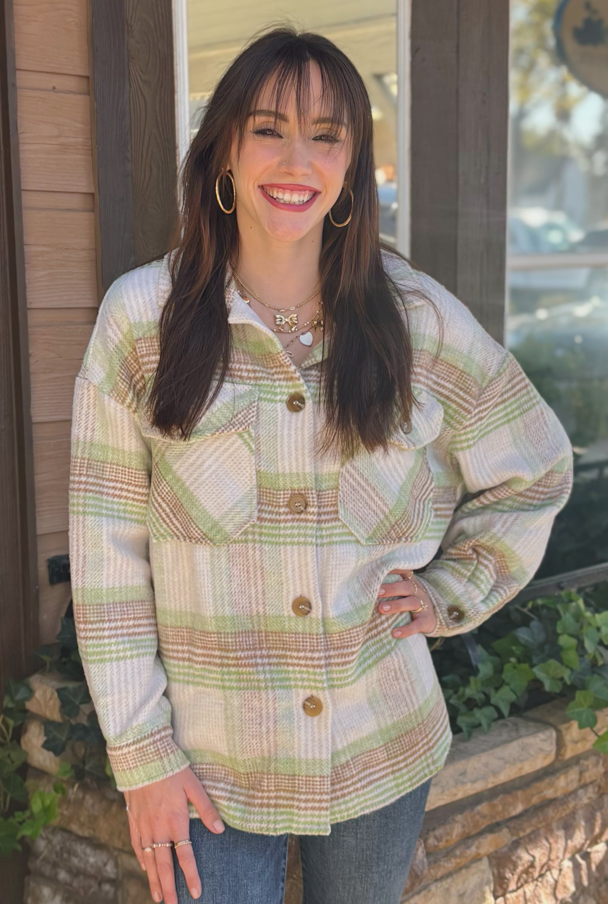 SAGE PLAID SHACKET