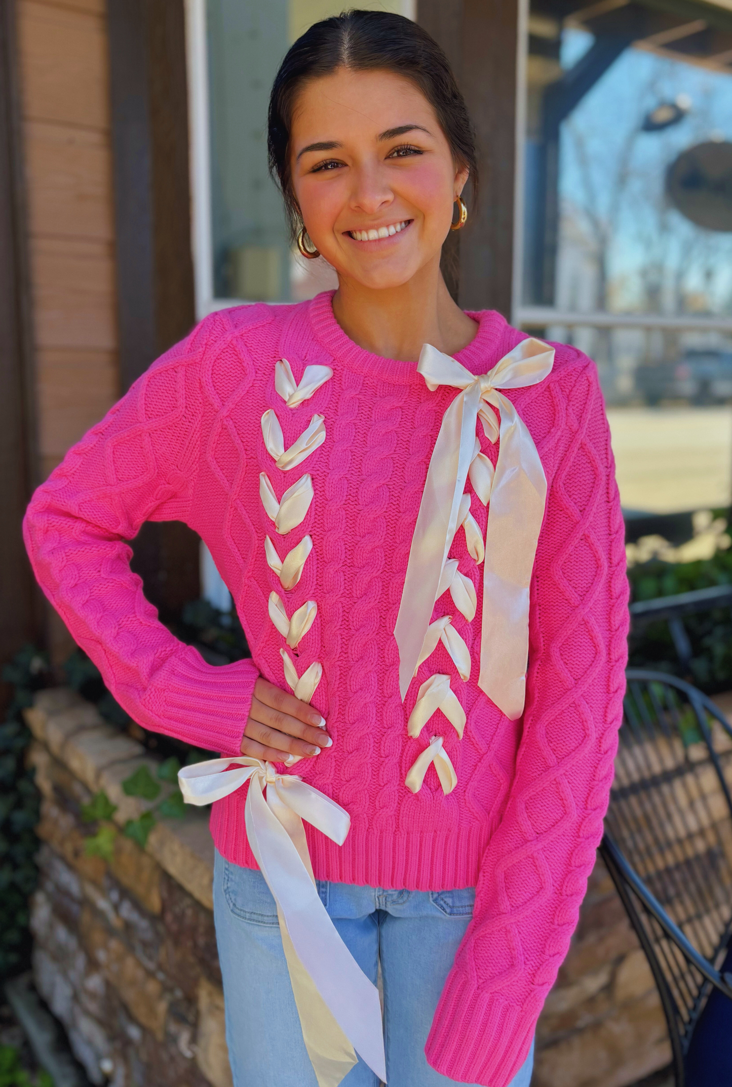 PINK BOW BECCA SWEATER