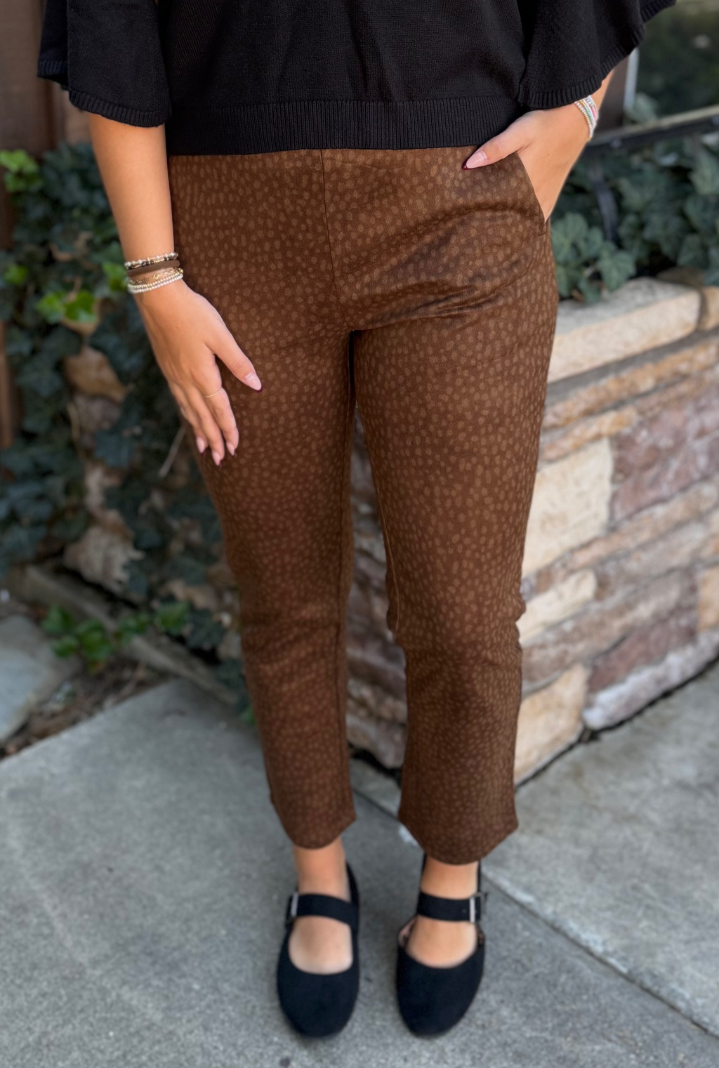 SUEDE ANIMAL PRINT PANTS