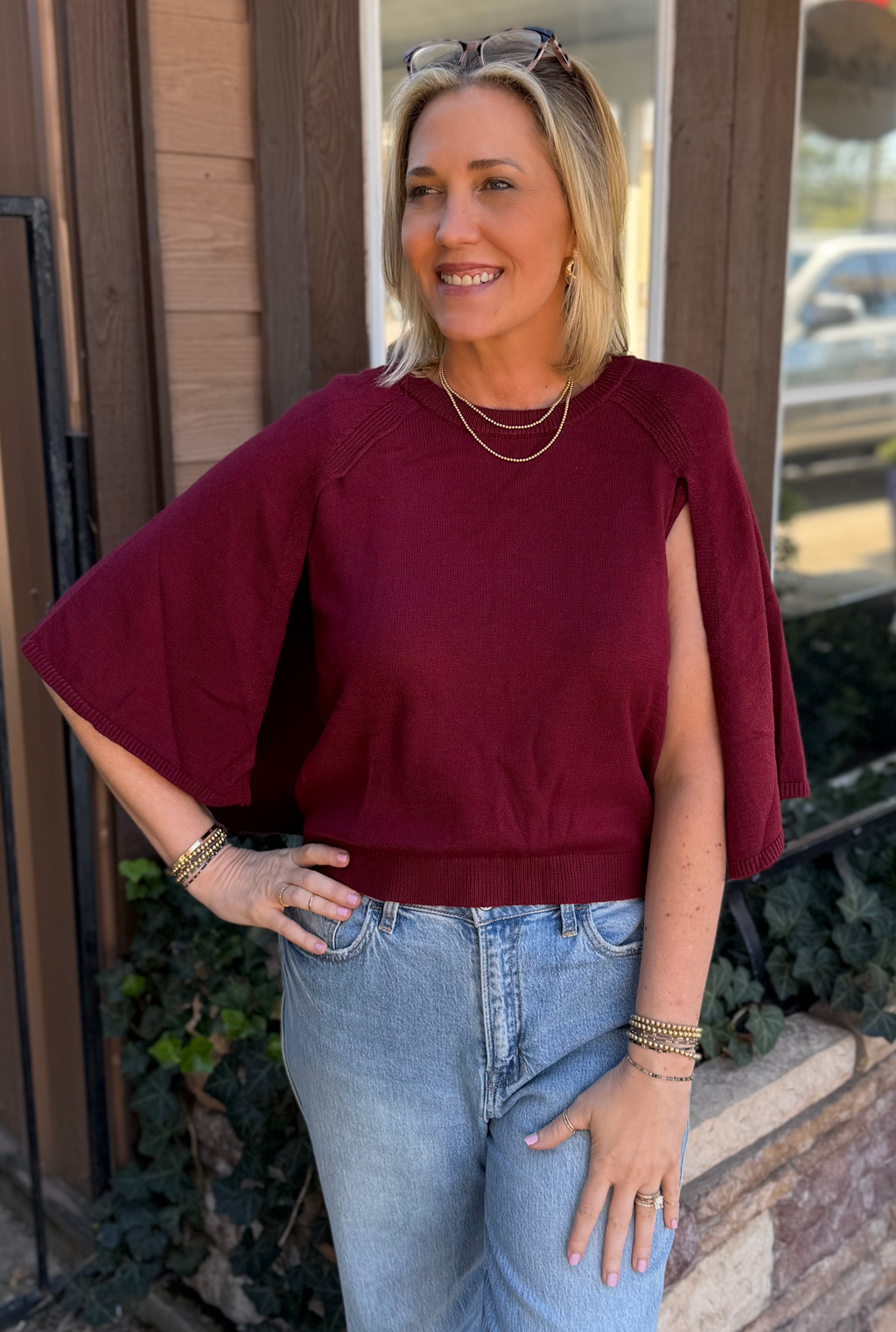 BURGUNDY TEXAS FALL SWEATER