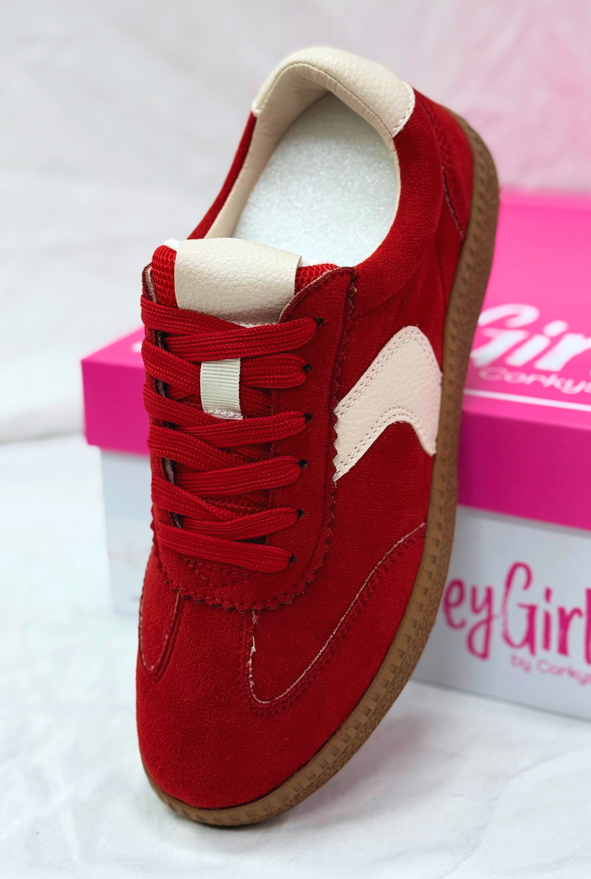RED FAUX SUEDE SPOILER ALERT