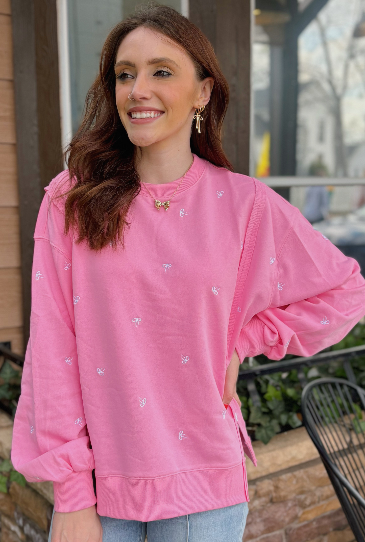 PINK RIBBON OVERSIZED SWEATER